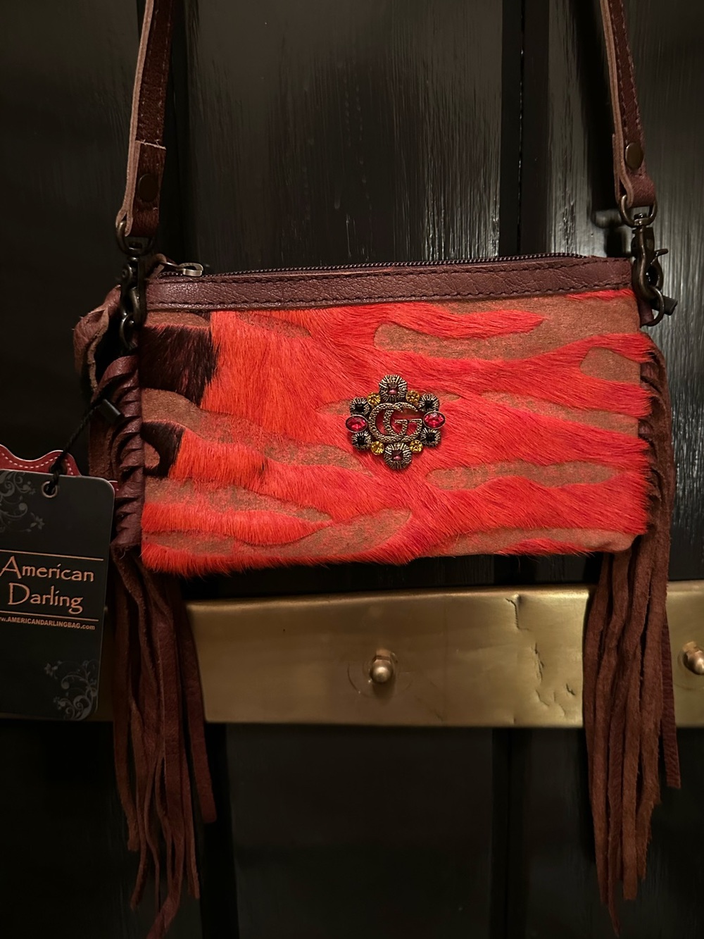 OOAK American Darling GENUINE COWHIDE LEATHER HOH Western Boho Crossbody Bag GG